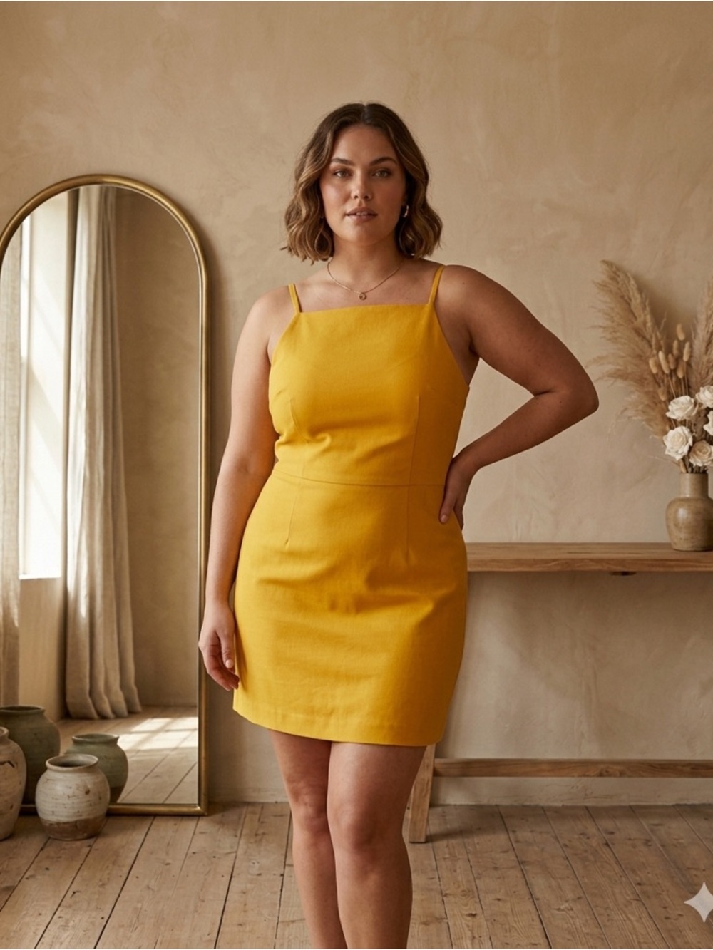 French Connection Whisper Light Sheath Mini Dress Mustard Size 12